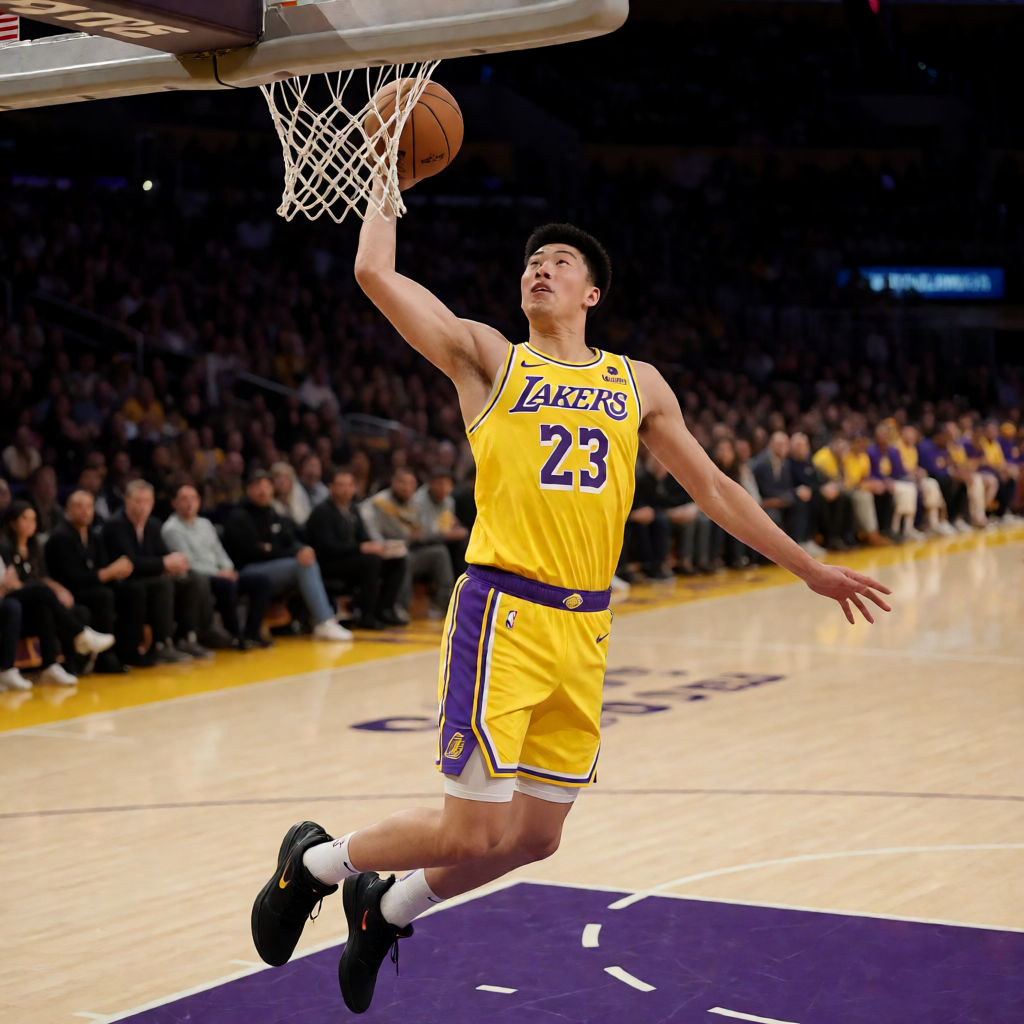 NBA季后赛中湖人队球员完成精彩扣篮的瞬间