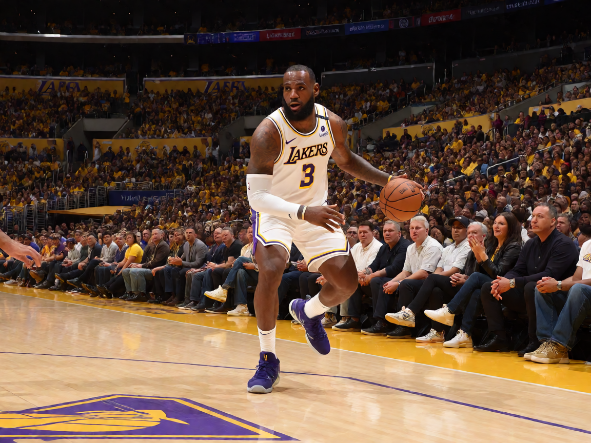 NBA季后赛现场，湖人队与勇士队的激烈对决